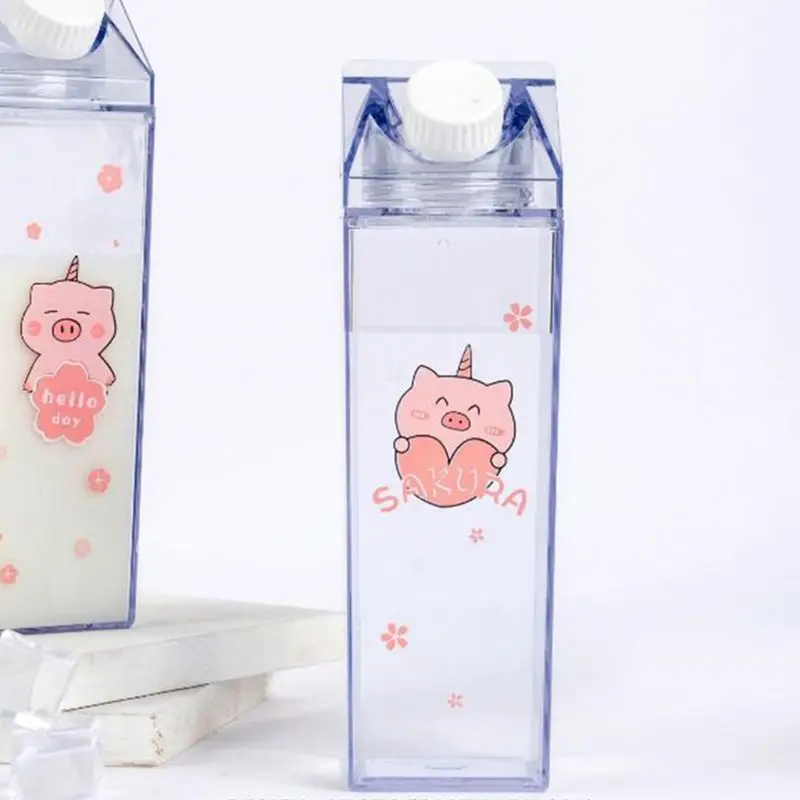 

new Portable Water Bottle Milk Storage Sakura-Print Strawberry-Print Sports Drinking Clear Cup For Home School Office 19QF