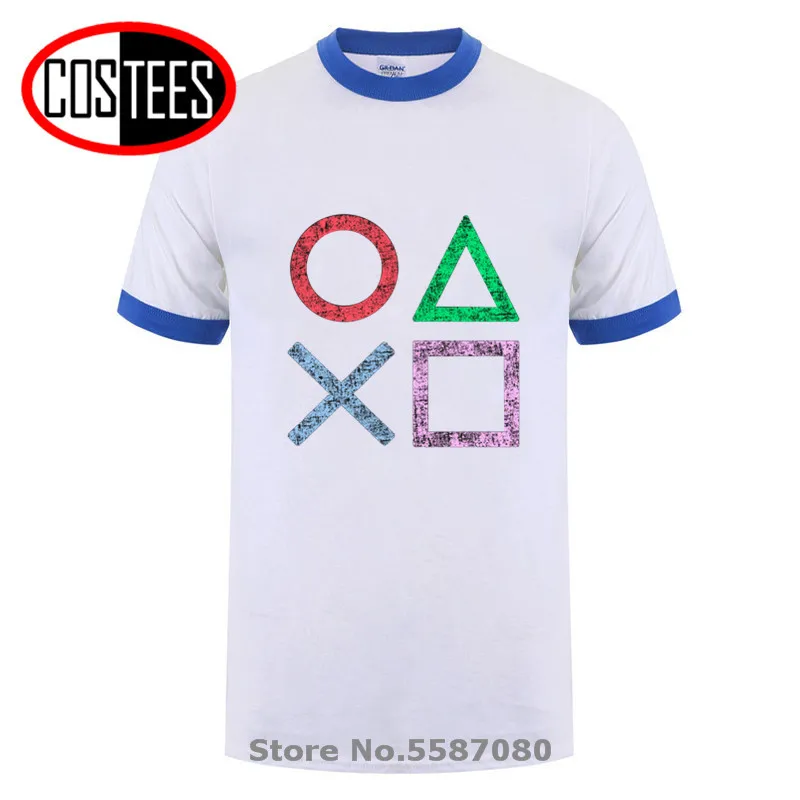 Футболка мужская с логотипом PS винтажная тенниска из хлопка коротким рукавом для