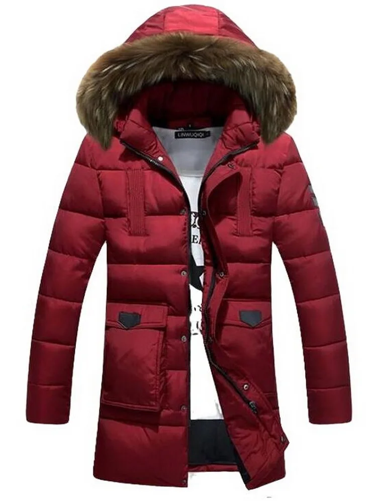 Men Winter Parkas Fashion Cotton Thermal Thick Parkas Male Casual Hoodies Coat Removable Fur Collar Outwear Asia Size M-5XL