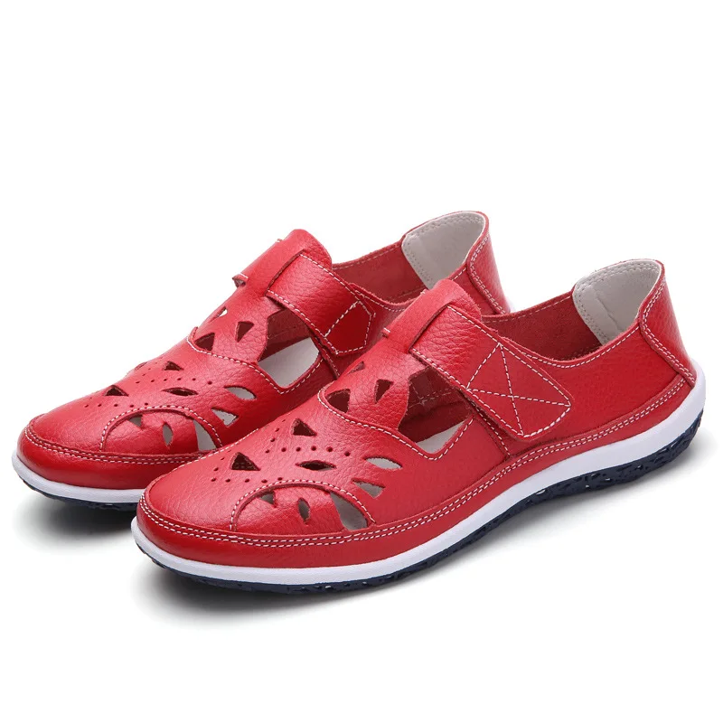 

Women Rome Sandals Split Leather Soft Bottom Summer Shoes Woman Casual Flat Sandals Cut-out Ladies Sandalias Plus Size 35-42