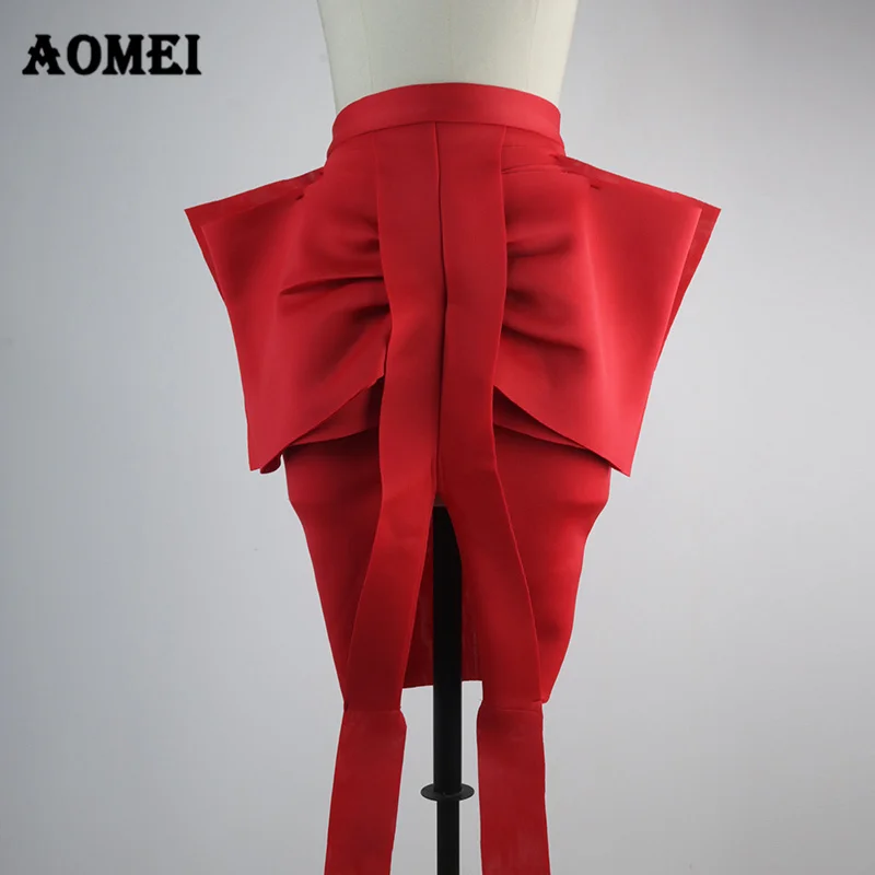 Женская юбка карандаш спереди большой галстук бабочка высокая талия разрез