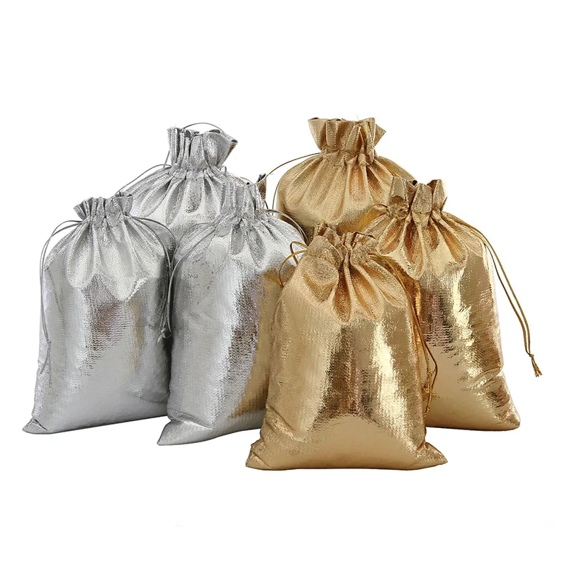 100Pcs 15x20 17x23 20x30cm Drawstring Wedding Jewelry Packaging Bags Christmas Party Metallic Foil Fabric Gift &amp Pouches | Украшения и
