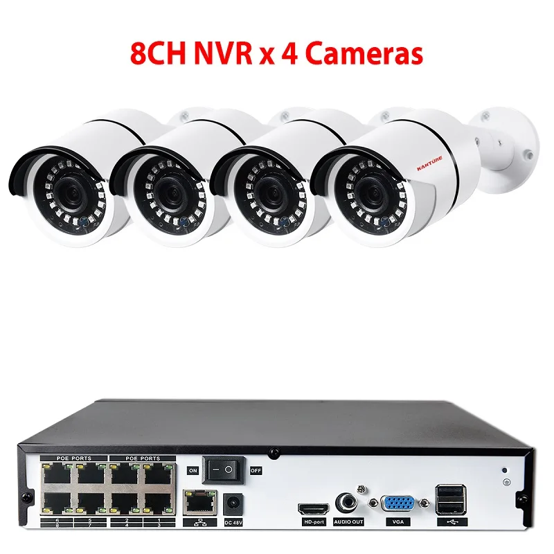 8CH NVR x 4 Cameras KANTURE H.265+ 8CH 5MP POE NVR система аудио запись 5MP Водонепроницаемая камера безопасности для улицы POE ip-камера система видеонаблюдения - Цвет: 8CH NVR x 4 Cameras