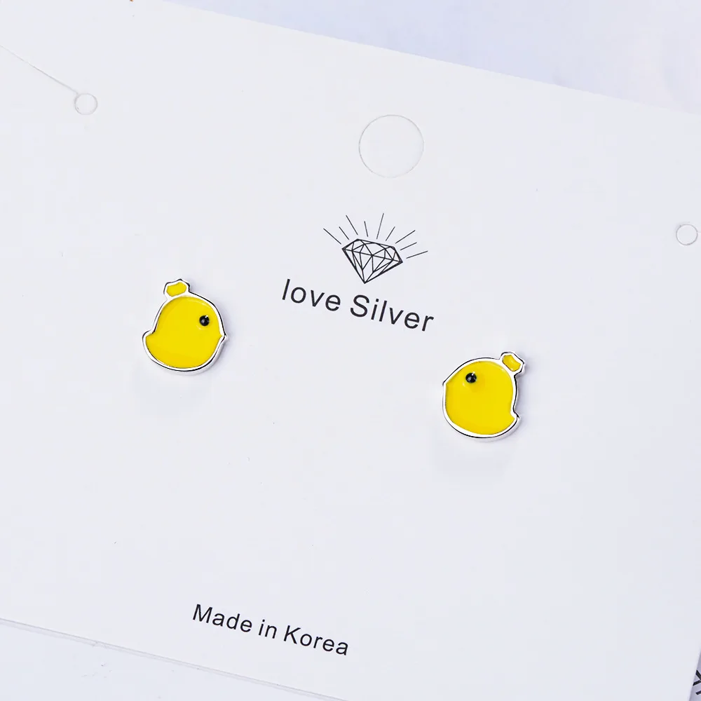 MEETSOFT Silver Colour Prevent Allergy Yellow Resin Little Chicken Stud Earrings for Women Lovely Jewelry Gift | Украшения и