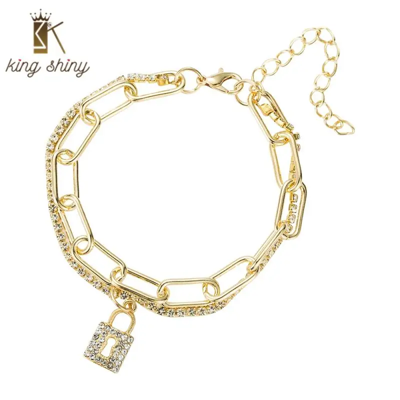 

Punk Love Lock Charm Bracelet for Woman Elegant Sparkly Rhinestone Multi Layers Pendant Bracelet Valentine's Day Gift for Lovers