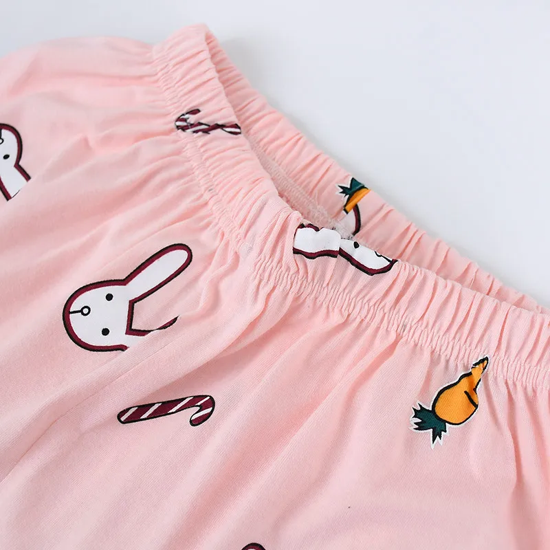 

Bunny Print Pajamas for Men's Couples Long-sleeved Autumn Korean Style Cute Pajamas Cotton Women 2 Pieces Sleepwear Lingerie Set