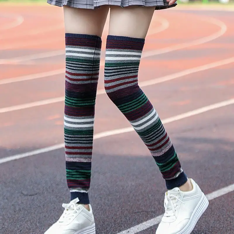 Warm Pile Socks Autumn And Winter Sweet Color Fine Stripe Cashmere Leg Guards Color Matching Over Knee Long Tube Over Knee Socks