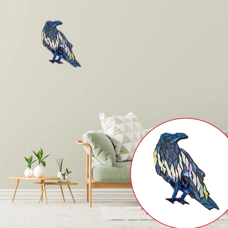 

Черная ворона, подвесное украшение, подвеска, настенное искусство, витражное украшение, оконная панель для Хэллоуина, садовое украшение JW