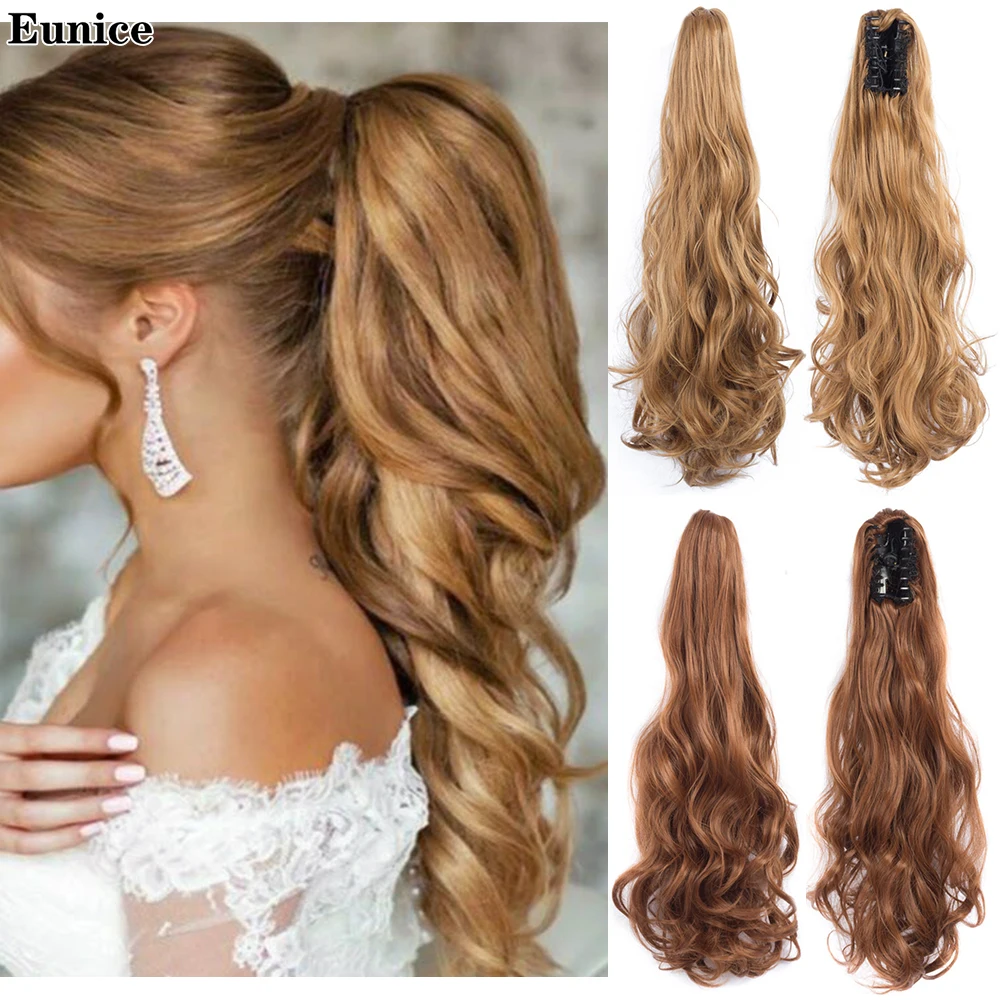 

20 Inch Synthetic Hair Wavy Claw Clip In/on Ponytail Hair Extensions For Women Black Brown Blonde Bug Ponytail Hair Hairpiece