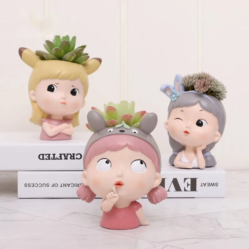 

12 Style Cute Girl Succulent Flowerpot Resin Flower Pot Creative Plant Potted For Home Living Room Tabletop Garden Decoration