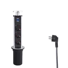 Выдвижная розетка для кухонного стола, 3 гнезда, 2 Usb-порта для зарядки, алюминиевый корпус с европейской вилкой, Синяя подсветка, черный цвет