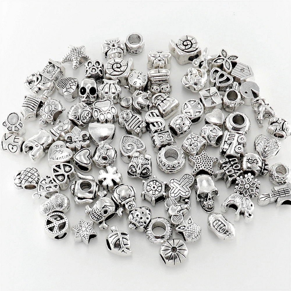 Смешанные Винтажные бусины 50 шт./лот подходят для браслетов Pandora шармы