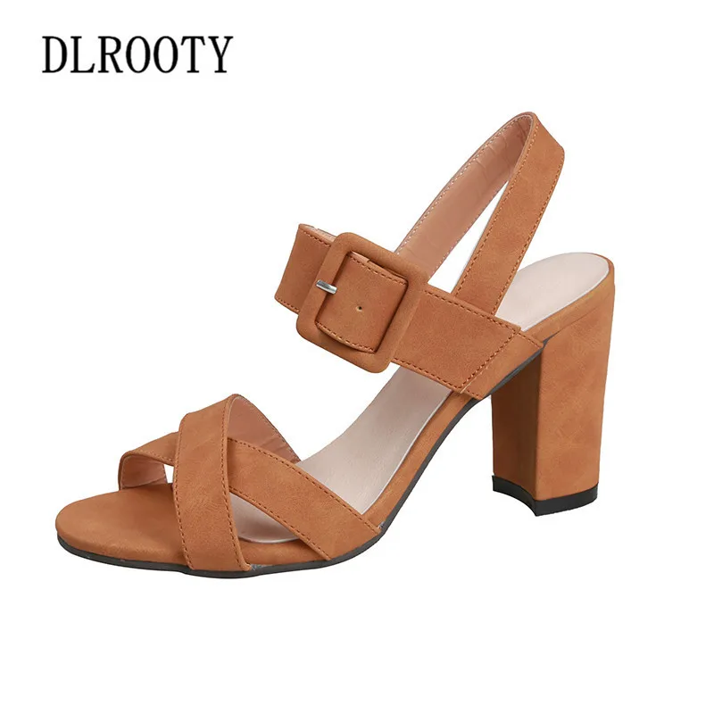 

Woman Sandals Shoes Summer Pumps High Heels Thick Peep Toe Buckle Strap Fashion Hollow Solid Gladiator Plus Size 35-43