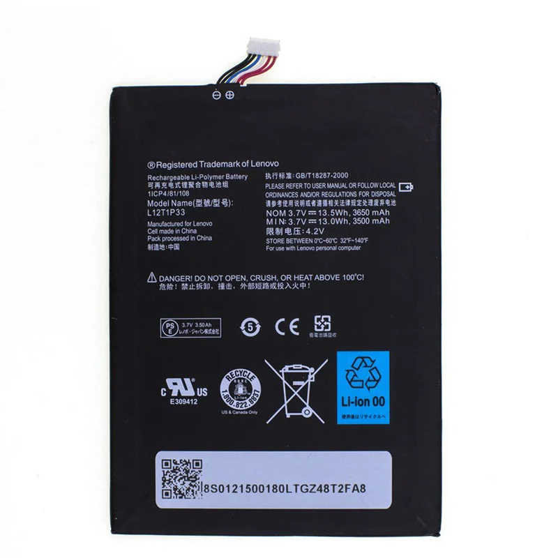 Оригинальный 3650mAh L12D1P31 L12T1P33 Сменный аккумулятор для телефона Lenovo IdeaTab A3300 Tablet