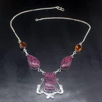 gemstonefactory jewelry big promotion 925 silver dalmatian jasper shiny honey topaz ladies women chain necklace 46cm 202101671