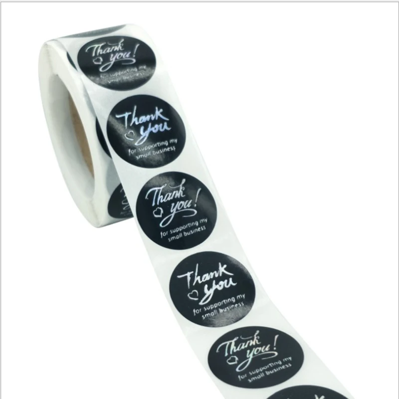 

500pcs/roll Black Thank You For Your Purchase Round Seal Label Scrapbooking Envelope Packaging Stationery Sticker