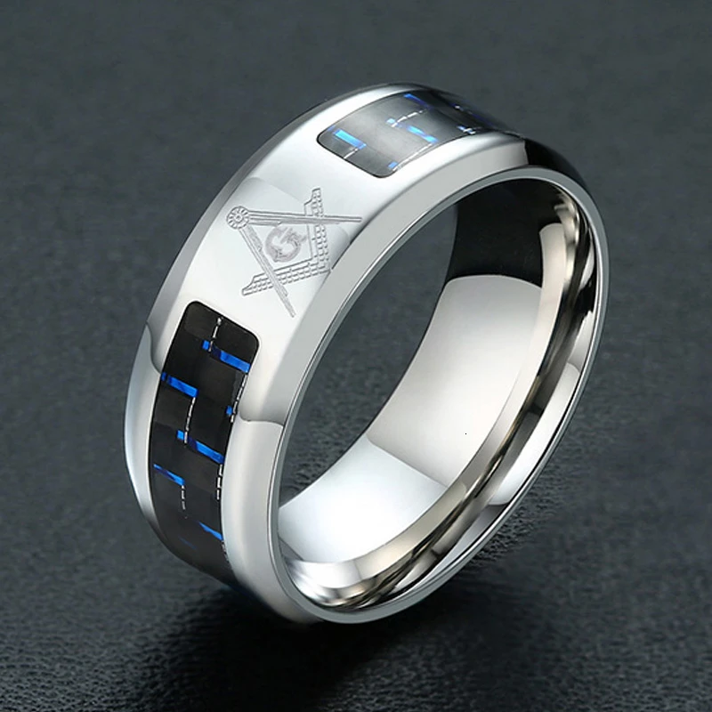 8 мм Синий углеродное волокно инкрустация масонские кольца для мужчин женщин
