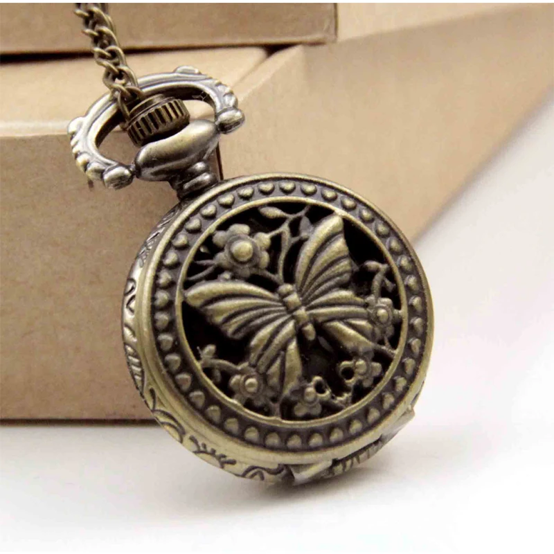 (3062)12pcs/lot Victorian Style Flower Butterfly pocket Watch Necklace pendant Dia 2.7cm | Pocket &amp Fob Watches