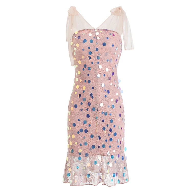 

Summer New Sexy Socialite Goddess Sequined Dress Fairy Slim Long Strap Dress Fashion Women's Wear