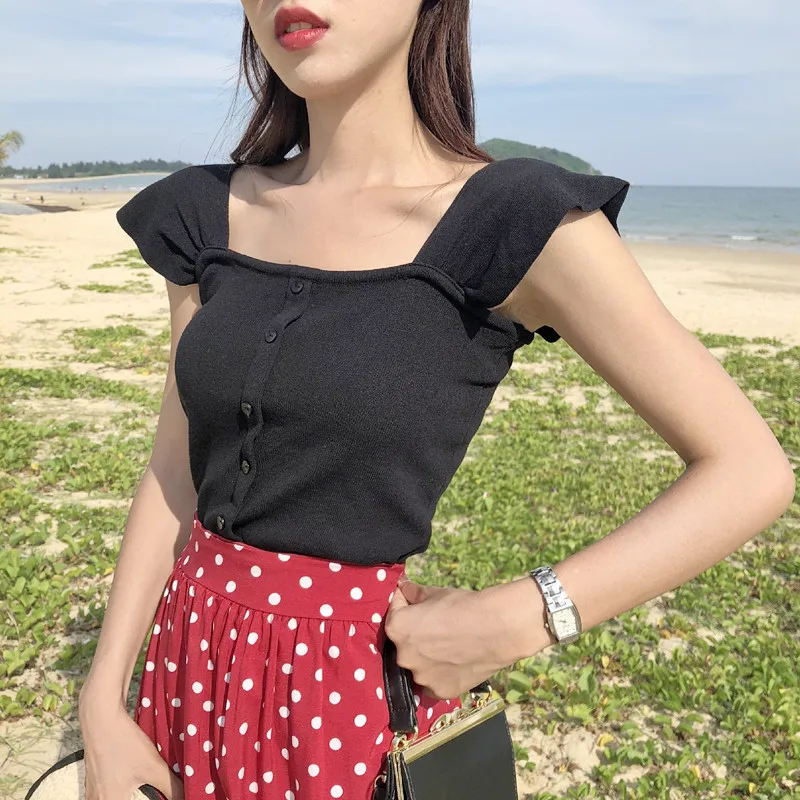 Женский трикотажный топ TingYiLi синий бежевый фиолетовый желтый розовый черный