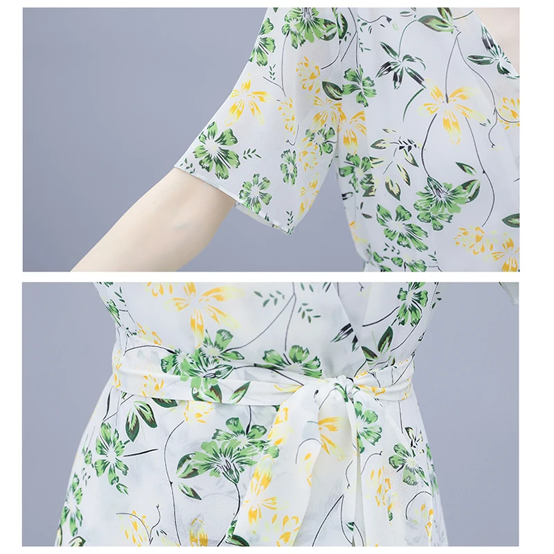 

2021 Summer New Crushed Chiffon Dress Feminine Waist Irregular Dress Women's Wear