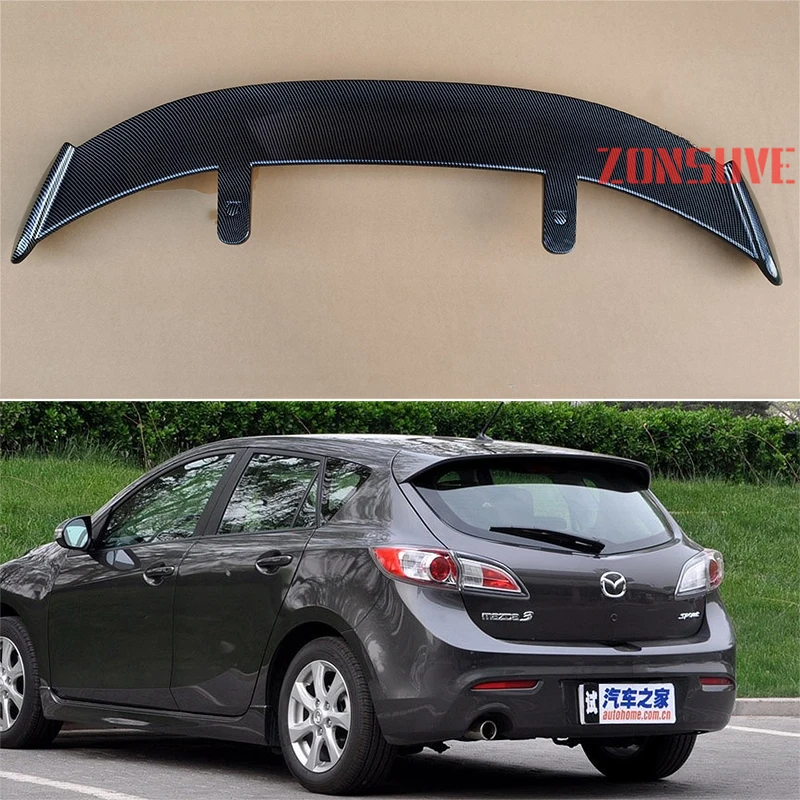 Use For 2008-2013 Mazda 3 Spoiler ABS Plastic Carbon Fiber Look Hatchback SUV Roof Rear Wing Body Kit Accessories