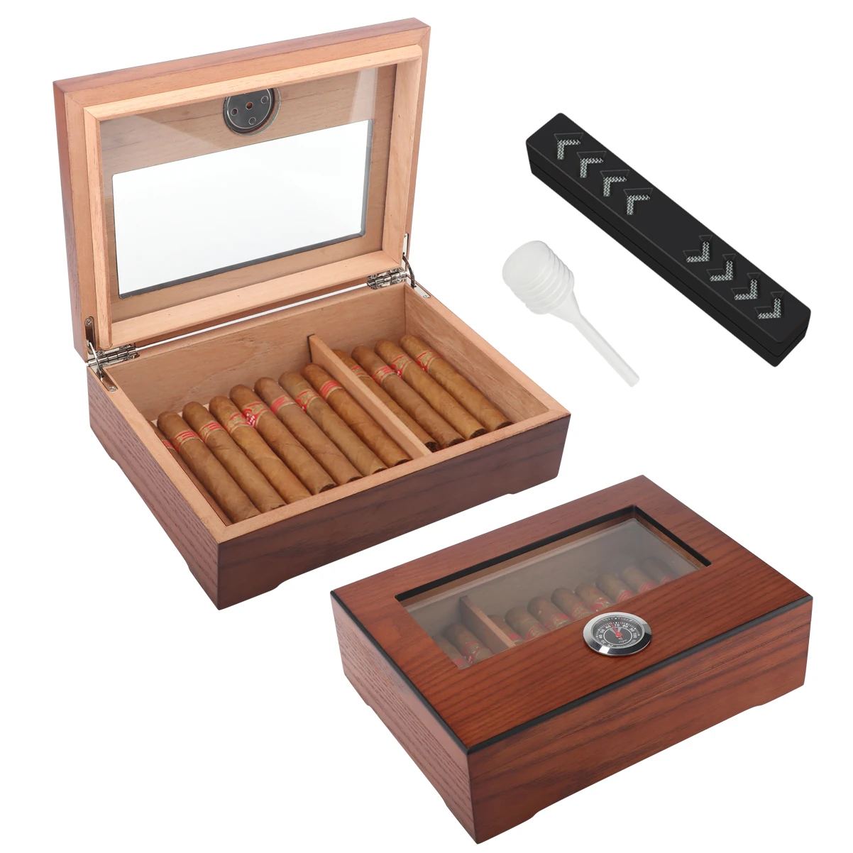 Xifei Cedar Wood Cigar Humidor W/ Hygrometer Humidifier Portable Smoking Box Accessories Glass Window Cigarette Case For Cohiba