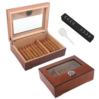 xifei cedar wood cigar humidor w hygrometer humidifier portable smoking box accessories glass window cigarette case for cohiba