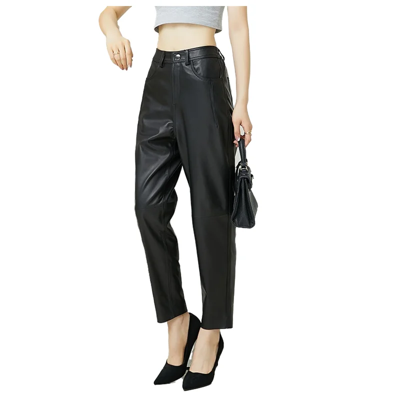 Leather Pants Autumn And Winter Sheepskin Leather Pants Women's Pants Sheep Leather Harlan Pants Loose Skinny Pants