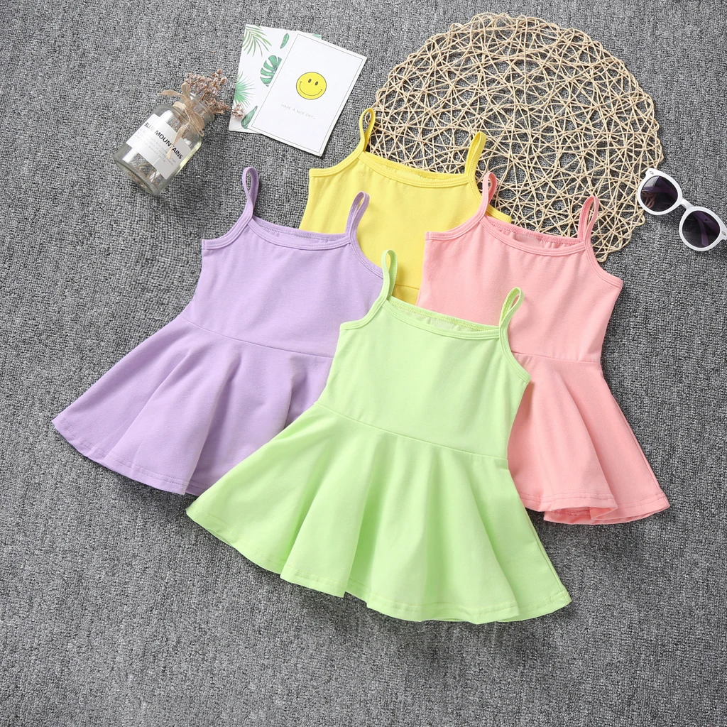 

2021 Summer New Cotton Baby Girls Sling Dress Children Casual Style Clothes baby Girl Kids Princess Birthday Sleeveless Dresses