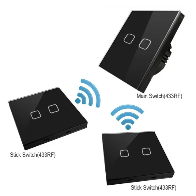 Black 2 Gang Esooli EU Standard Luxury Crystal Glass Wall Switch Touch Switch Normal 1 Gang 2 Gang Stick Touch Switch led switch - Цвет: Black 2 Gang