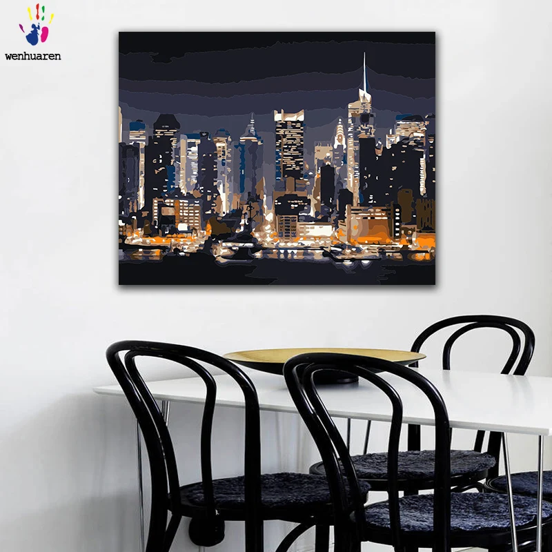 DIY colorings pictures by numbers with colors Night view of the big city picture drawing painting framed Home | Дом и сад
