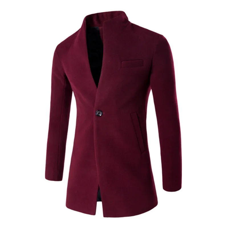 

Winter Mens Slim Long Sleeve Single Button Suit Wool Jacket , burgundy Men's Leisure Cardigan Woolen Coats , Brands Jacket Male