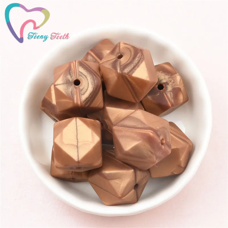 10 PCS Metallic Copper 14-17 MM Silicone Hexagon Loose Beads DIY Teething Pacifier Chain BPA Free Perle Geometrical | Украшения и