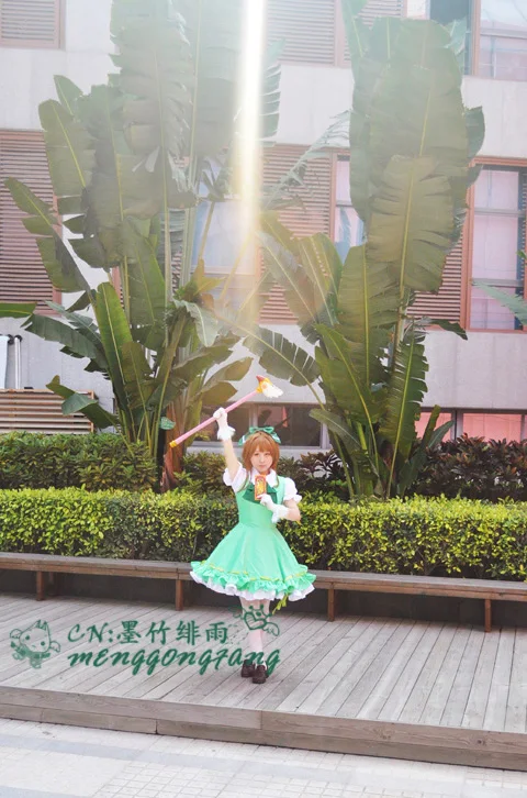 Новый аниме Cardcaptor Sakura карнавальный костюм Kinomoto Косплей зеленое нарядное платье