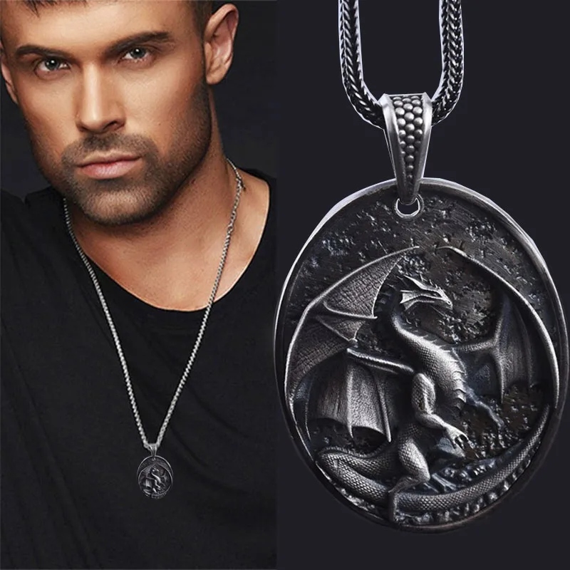 Ожерелье с драконом Круглый Кулон модные персонализированные винтажные мужские