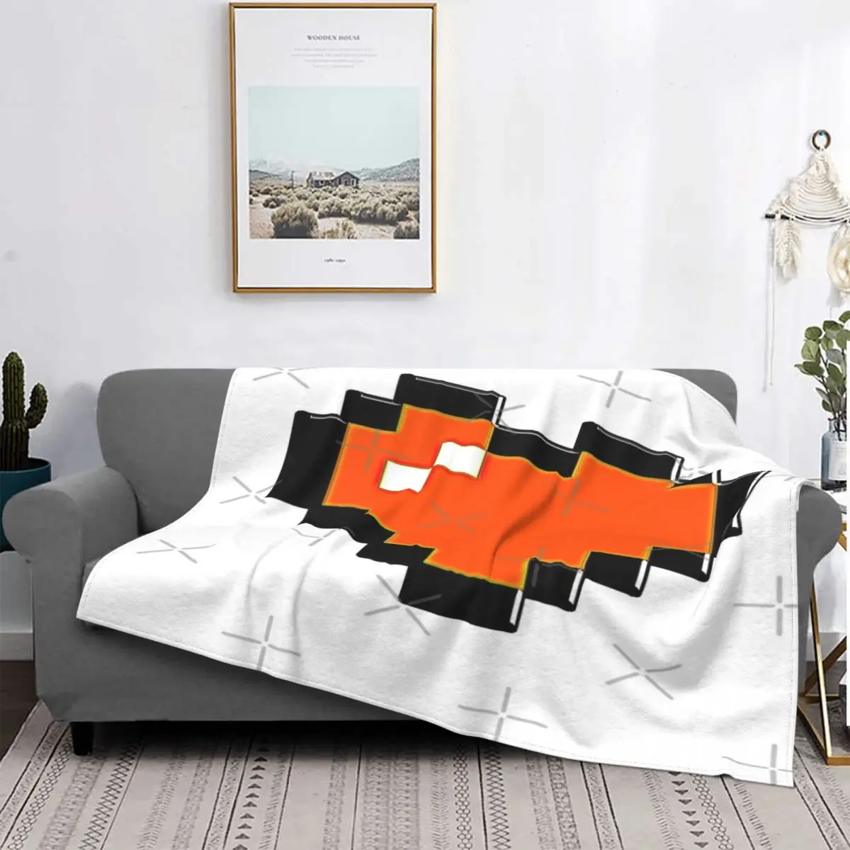 

Manta de Heart naranja de 8 bits, colcha de cama a cuadros, manta de lana a cuadros de Anime, colcha de 220x240