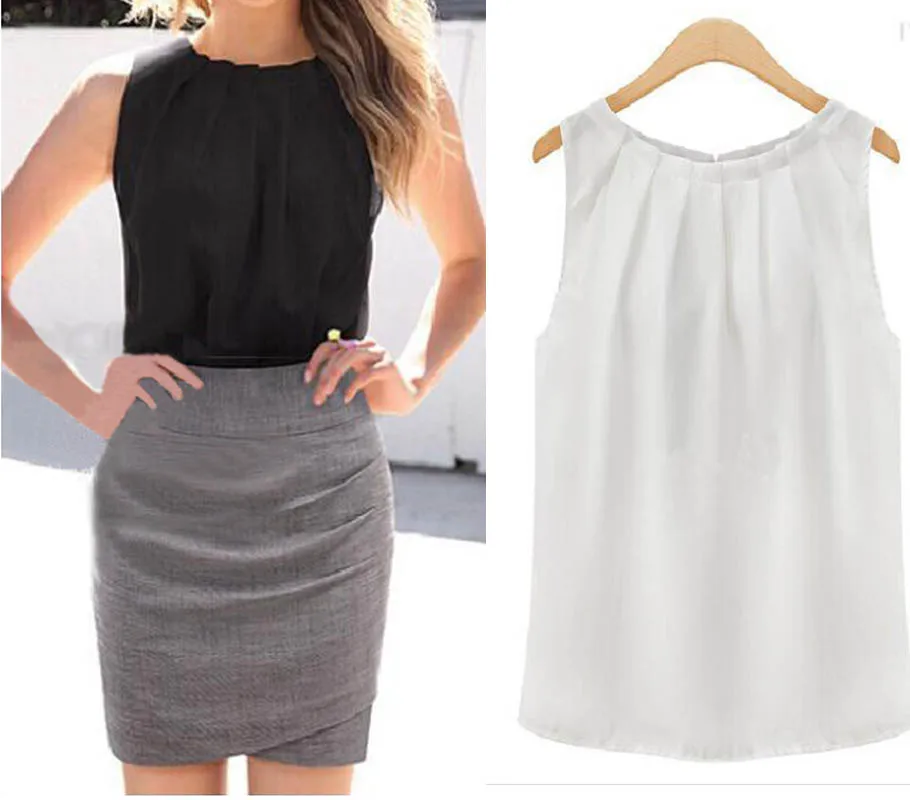 

womens tops and blouses white black women's blouses Sleeveless black shirt blouses women 2019 summer hot dropship office women