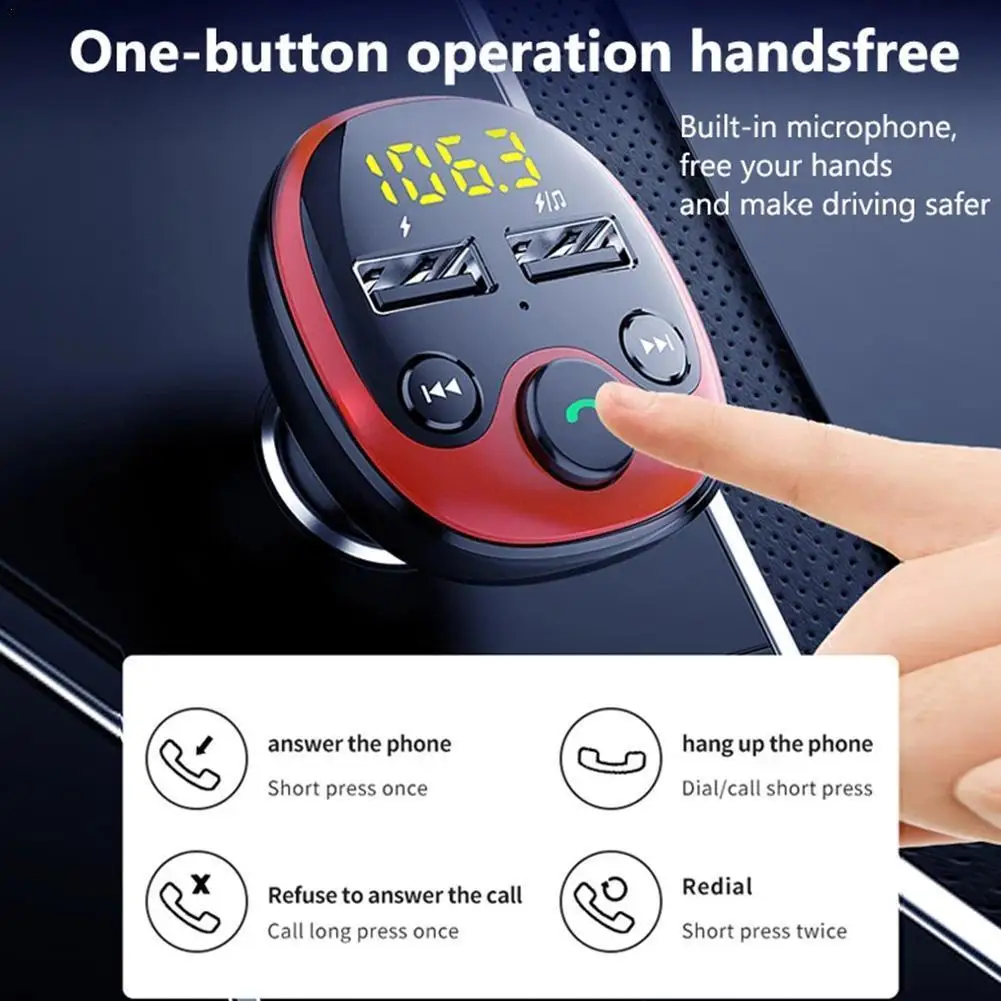 

Bluetooth 5.0 Car Kit Handsfree FM Transmitter Modulator Music Mp3 Player Phone Wireless Carkit Dual USB Car Charger