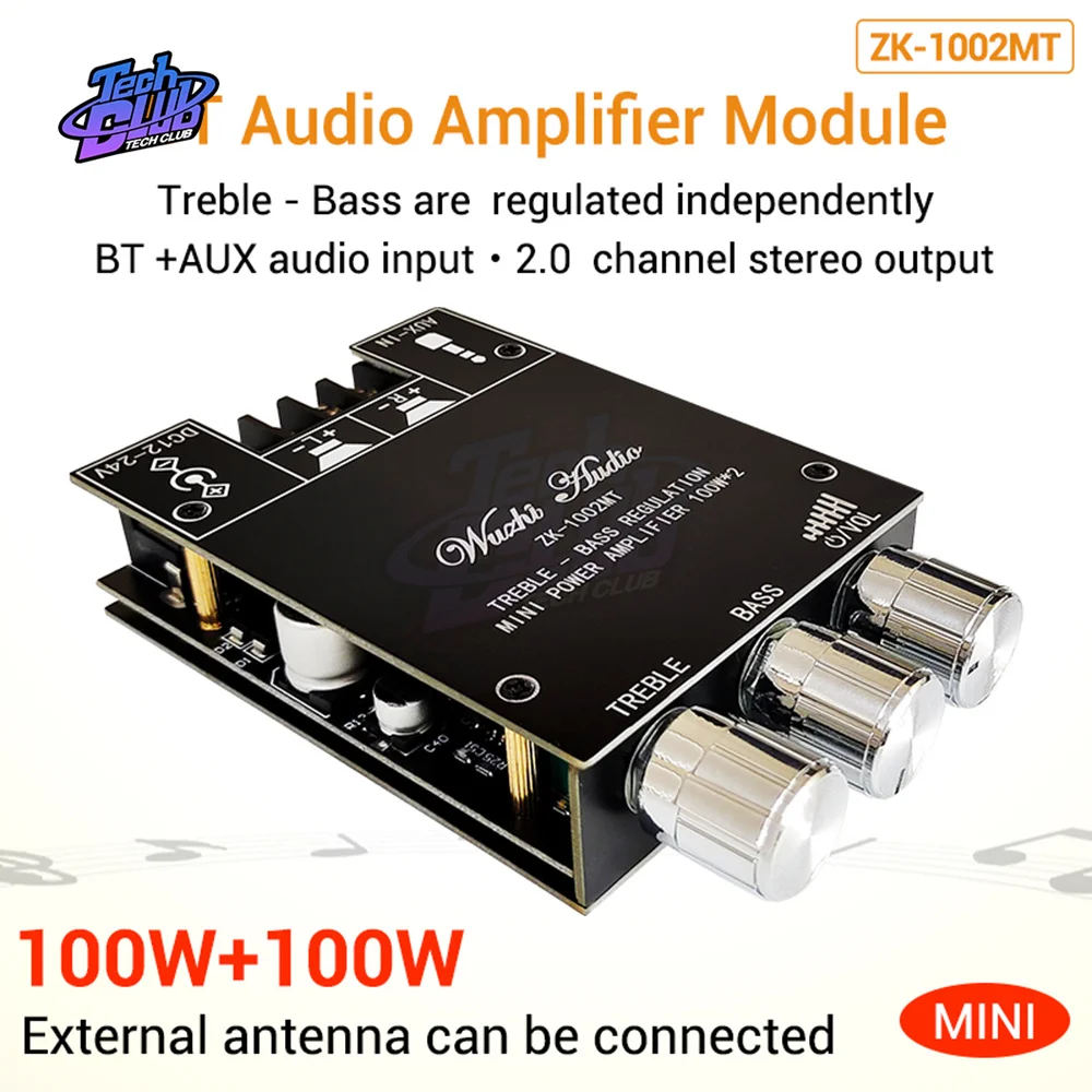 Плата усилителя сабвуфера ZK-502MT 2*50W Bluetooth 5 0 2 каналов высокочастотный аудио стерео