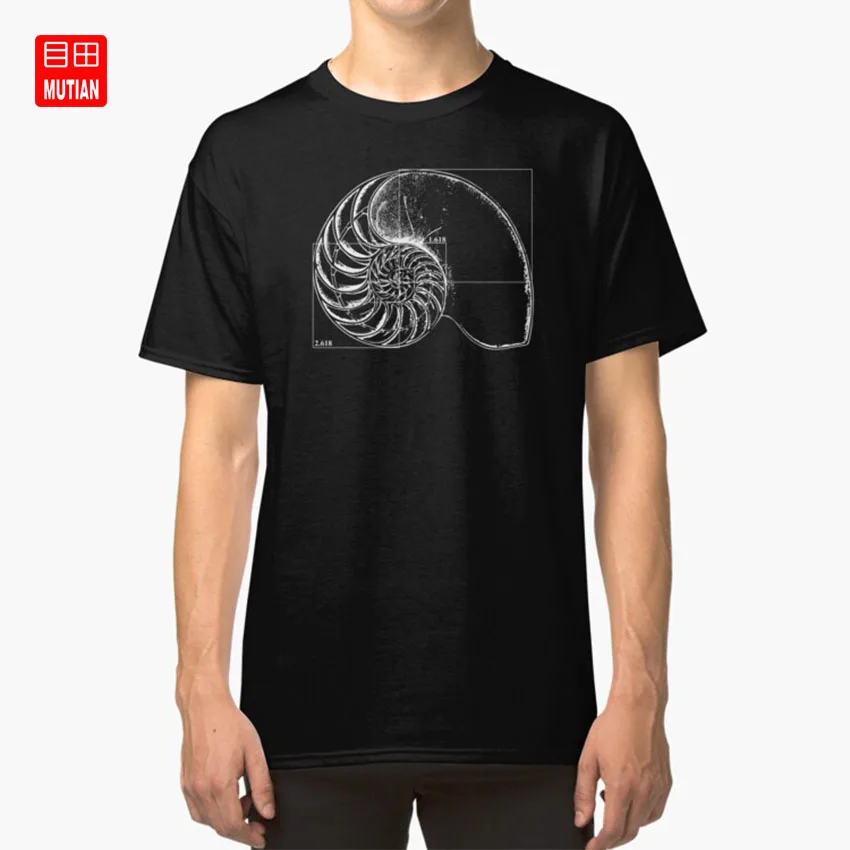 Fibonacci on a nautilus Футболка с принтом из ракушек shell спиральная математика fibonacci