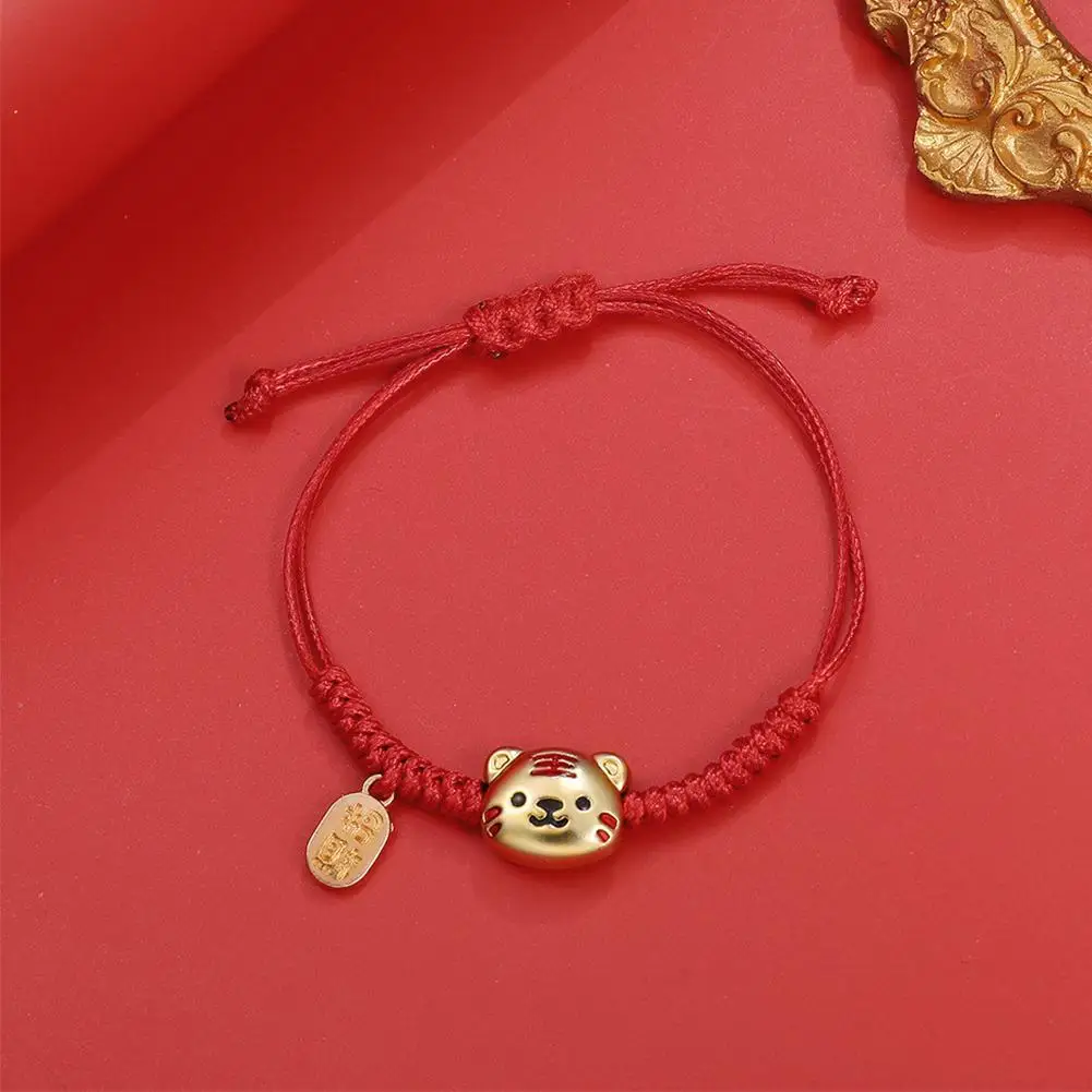 Китайский новогодний браслет в форме тигра с красной нитью ручная работа подарок