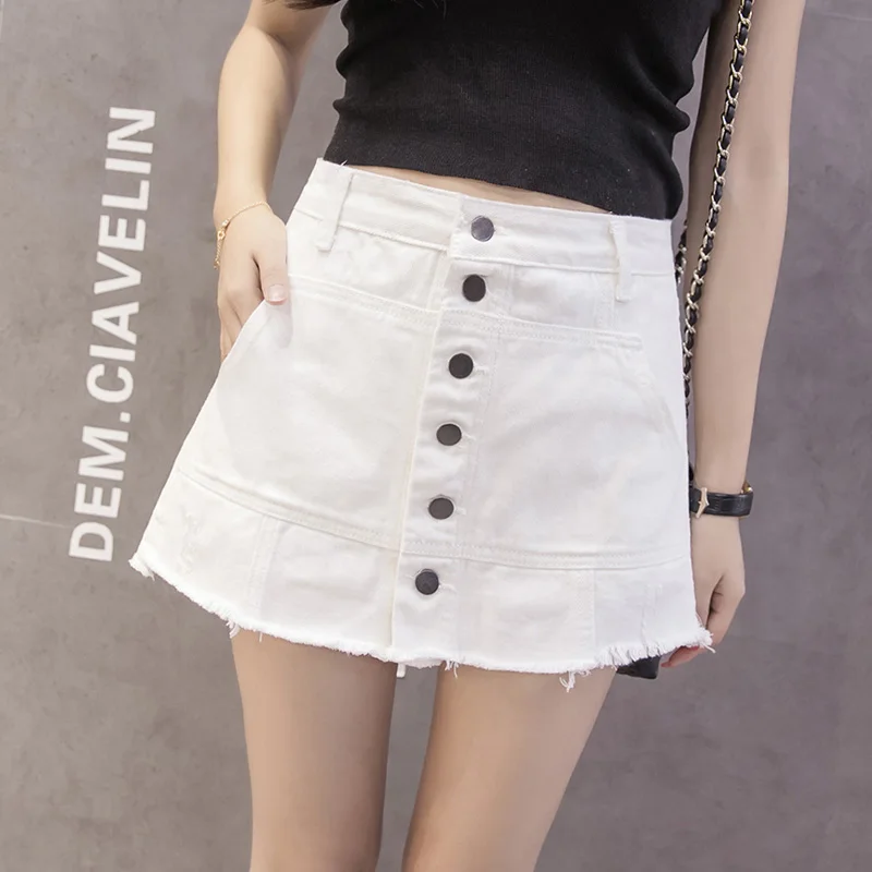 

2019 Summer Korean A-line Cute Sweet Sexy Semale Student Skirt Pink Denim Mini Short Skirt / Button Shorts Jeans Skirts Woemns