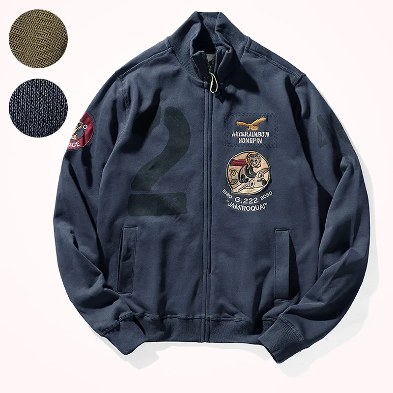 Осенне-зимняя новая трикотажная куртка в стиле милитари с вышивкой Мужская мода