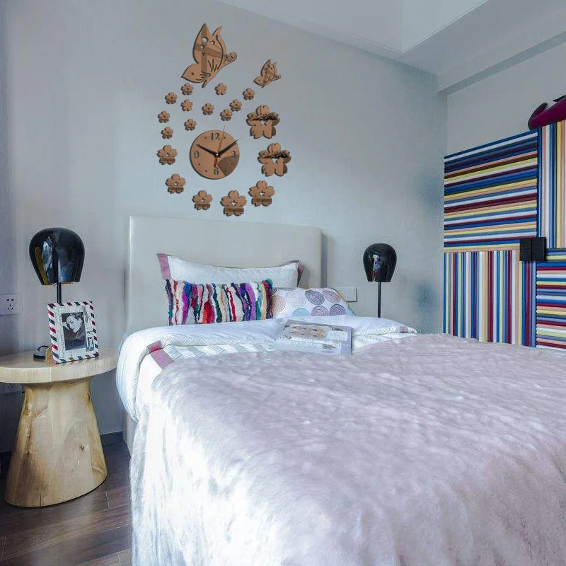 2020 3D DIY стерео зеркало бабочки акриловые настенные часы бесшумные самоклеющиеся