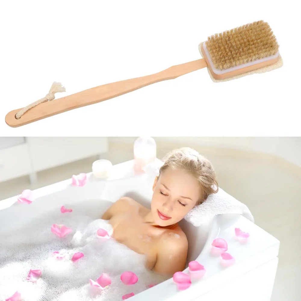 

NICEYARD Loofah Bristle Both Side Bath Brush Body Back Cleaning Brush Skin Cuticle Grease Remover Massage Shower Wooden Handle