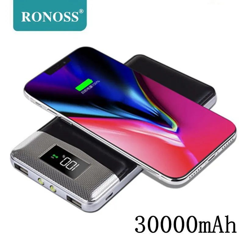 Топ 30000mAh QI Беспроводное зарядное устройство Внешний аккумулятор для iPhone Samsung