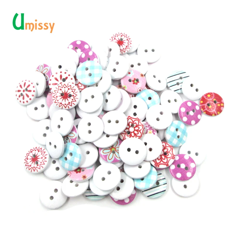 100 шт. деревянные кнопки белая плоская задняя сторона 2 отверстия смешанные