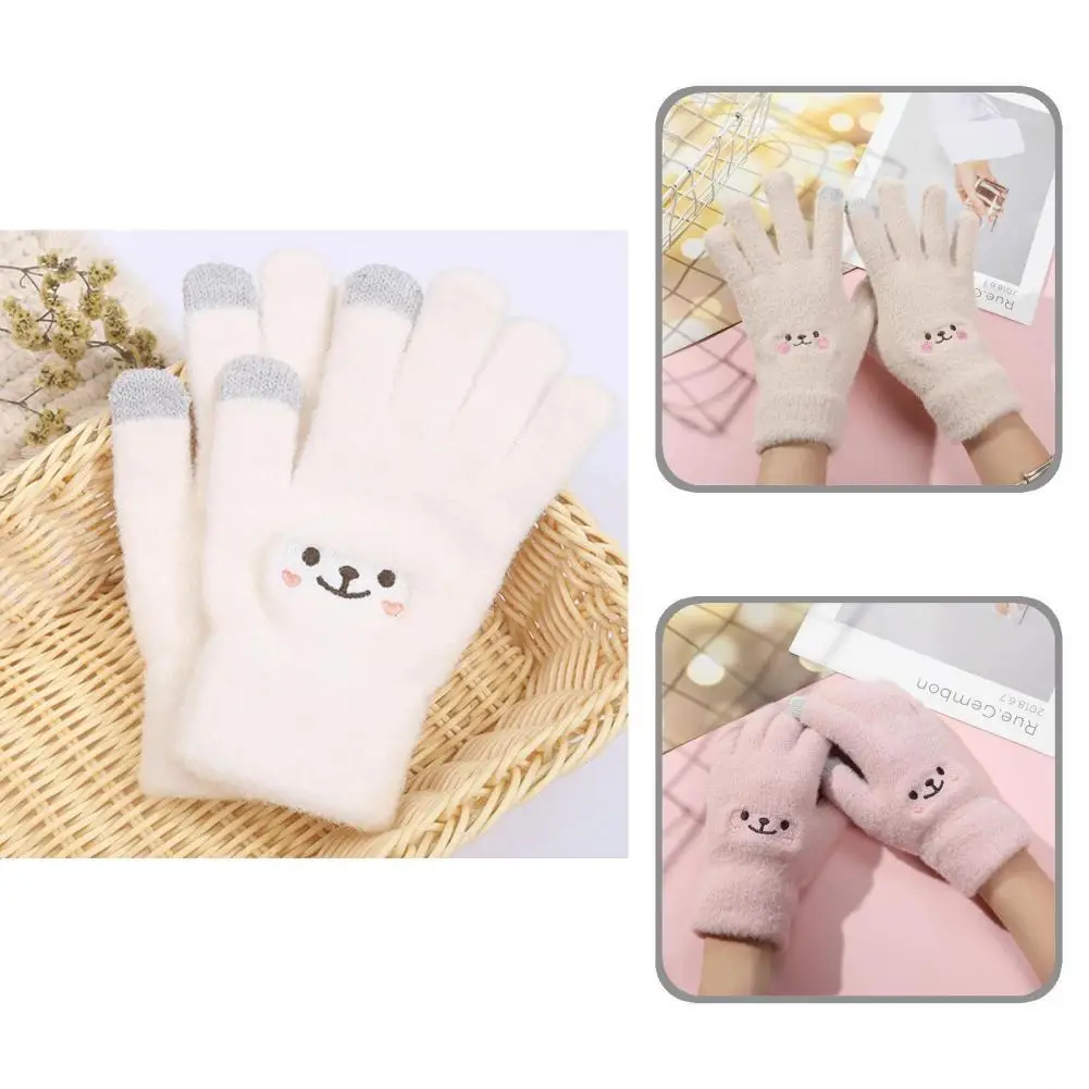 

1 Pair Wide Application Full Finger Gloves Thickness Colorfast Touch Screen Gloves for Riding Knitted Gloves