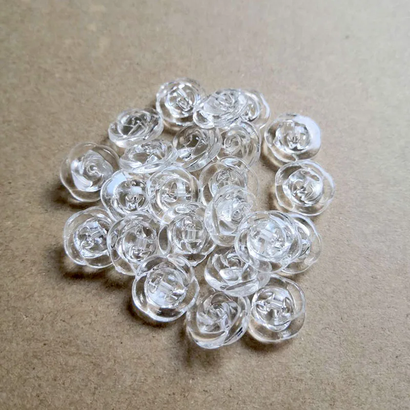 Resin Sewing Buttons Scrapbooking Round Transparent Rose Shank 13mm Dia. 50PCs Costura Botones bottoni botoes B20420